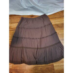 Caribbean Joe Size 1X Brown Midi Tiered Skirt  Broom Boho